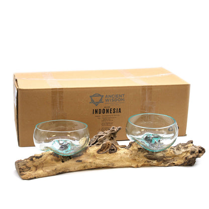 Molten Glass on Extra Large Double Wood Stand 70cm