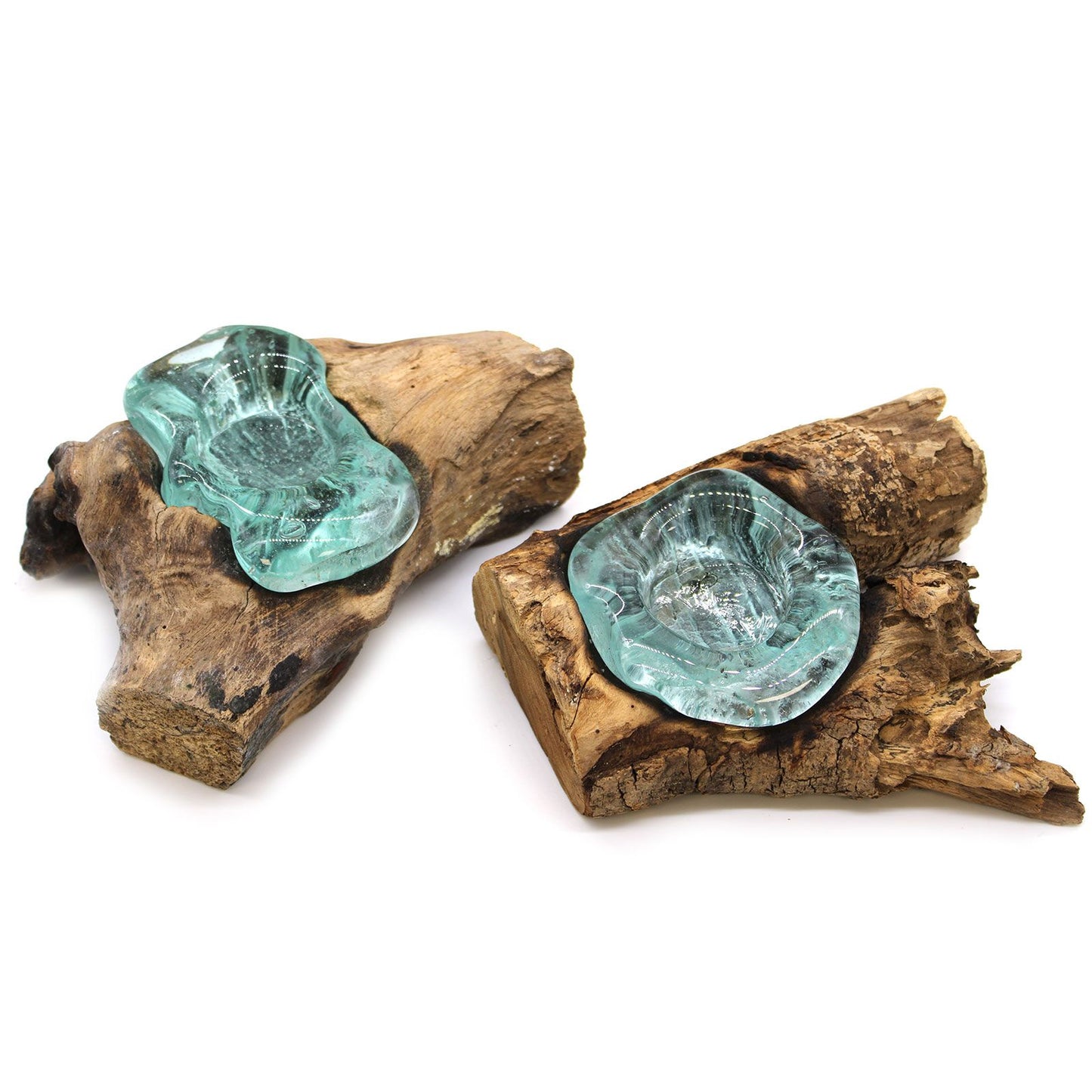 Molten Glass on Wood Candle Holder