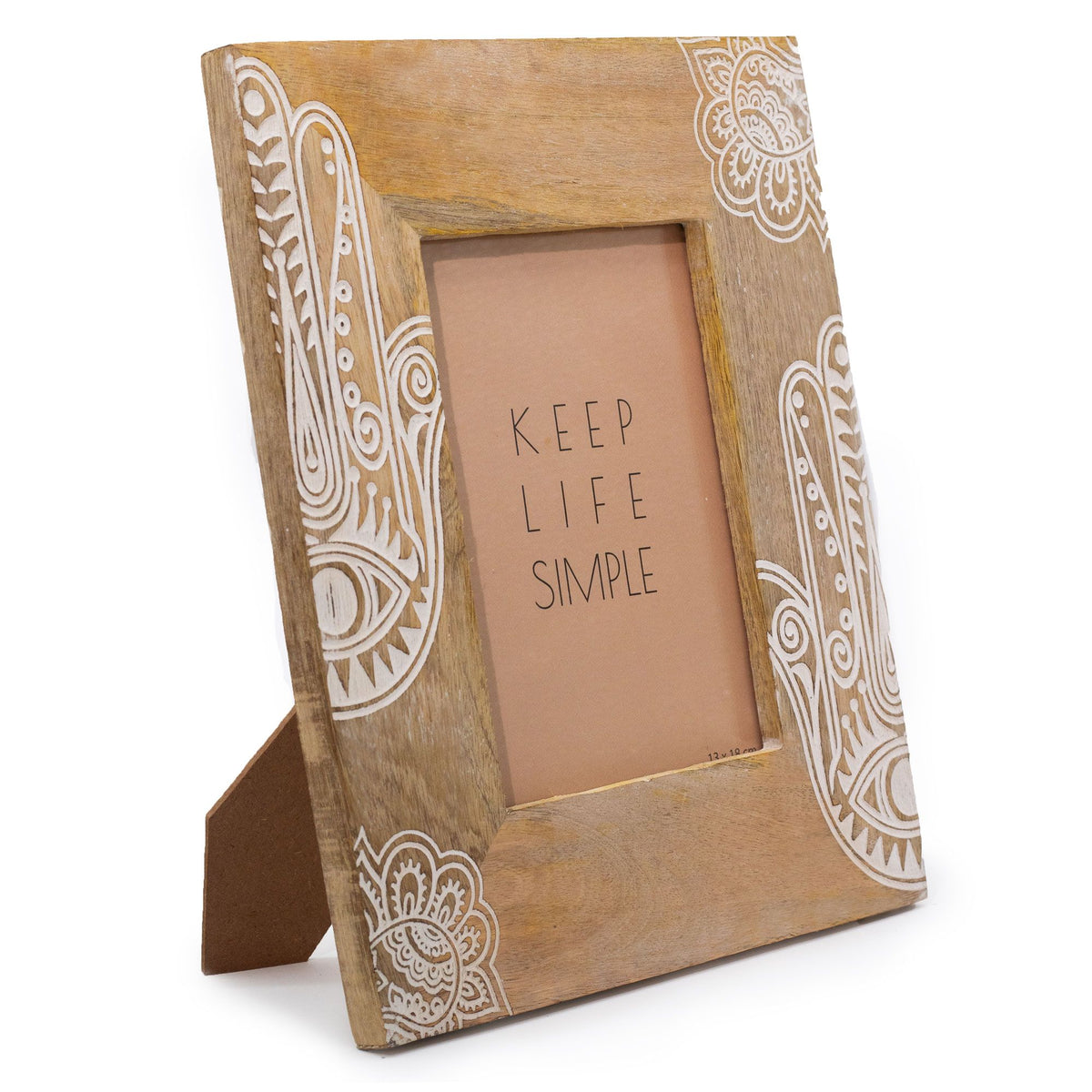 Hamsa Mango Wood Photo Frame 13x18cm – White Design