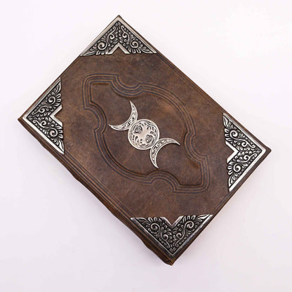 Hefty Brown Tan Book – Zinc Triple Moon Decor – 200 Deckle Edges Pages – 26x18cm