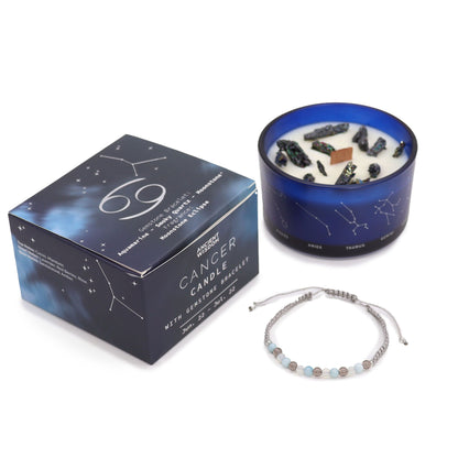 Zodiac Crystal Candle with Gemstone Bracelet – Cancer