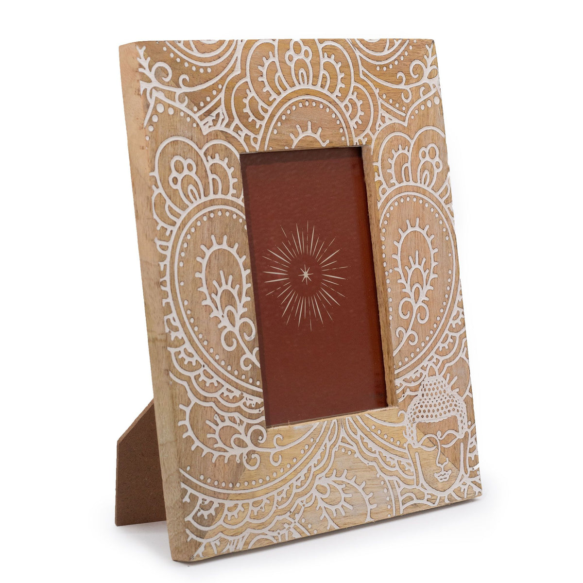 Buddha Mango Wood Photo Frame 10x15cm – White Design