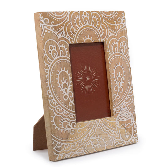 Buddha Mango Wood Photo Frame 10x15cm – White Design