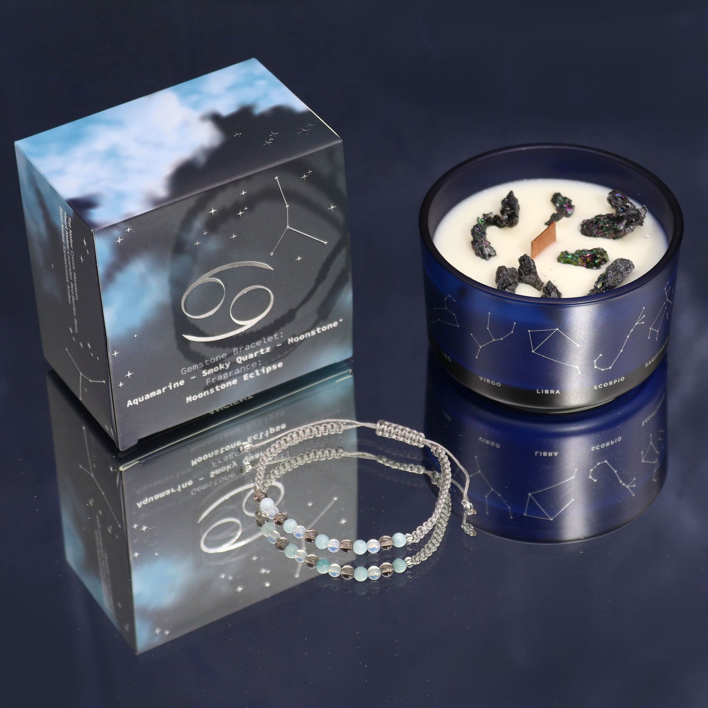 Zodiac Crystal Candle with Gemstone Bracelet – Cancer