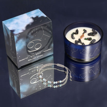 Zodiac Crystal Candle with Gemstone Bracelet – Cancer