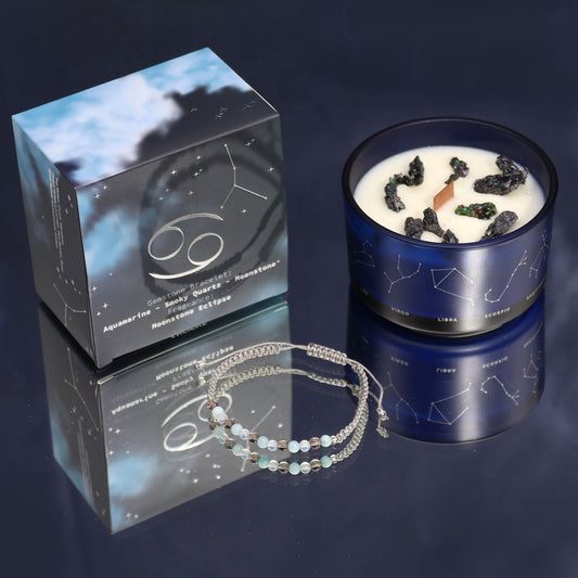 Zodiac Crystal Candle with Gemstone Bracelet – Cancer