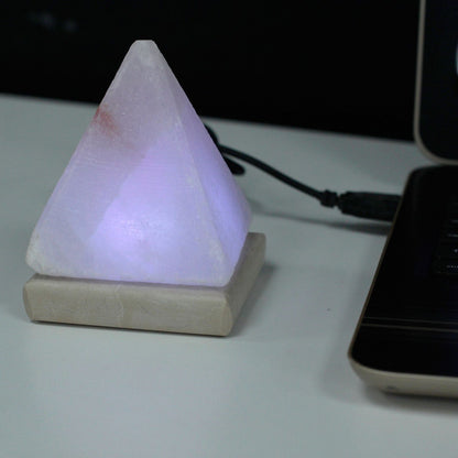 USB White Salt Lamp Pyramid 9cm – Colour-Shift