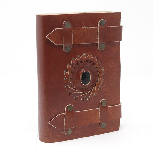 Leather Black Onyx with Belts Notebook (6x4")