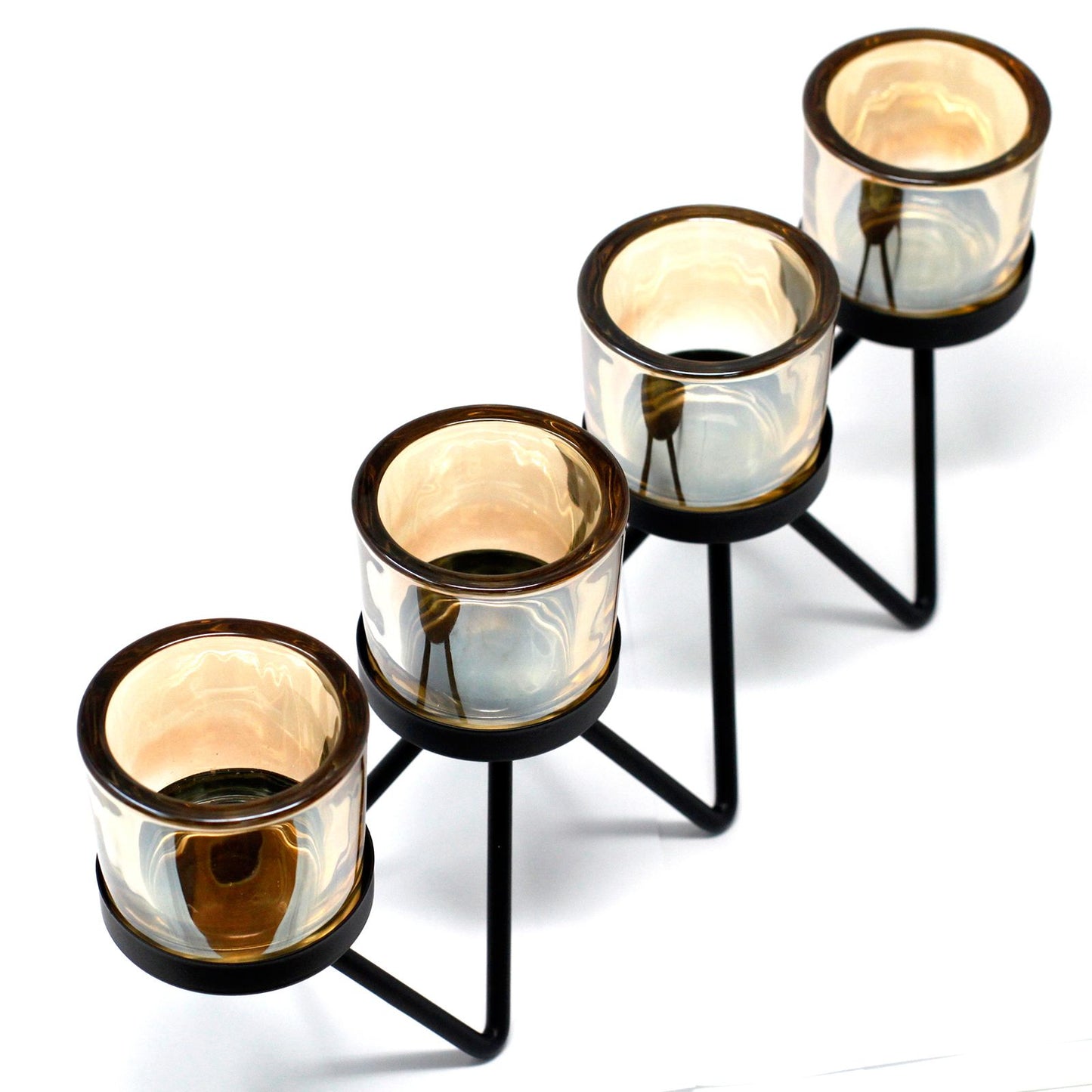 Iron Votive Holder with Zigzag Frame – Four Cup