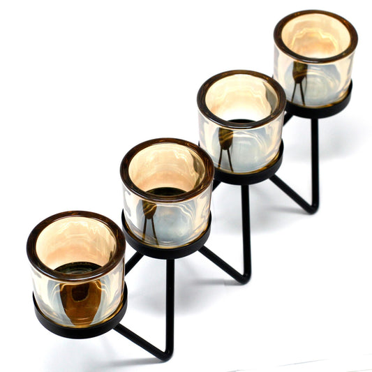 Iron Votive Holder with Zigzag Frame – Four Cup