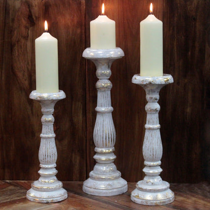 Medium White & Gold Candle Holder