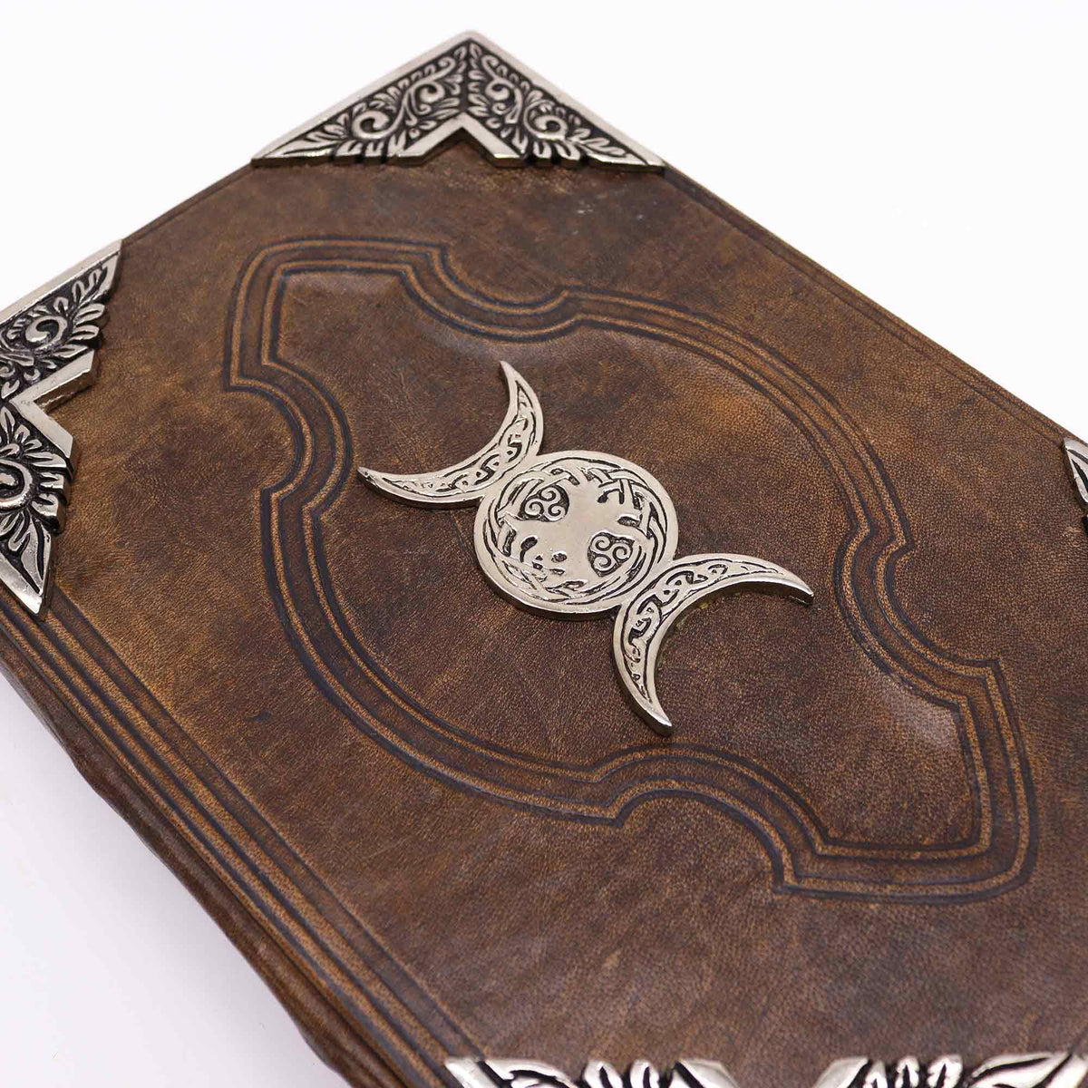Hefty Brown Tan Book – Zinc Triple Moon Decor – 200 Deckle Edges Pages – 26x18cm