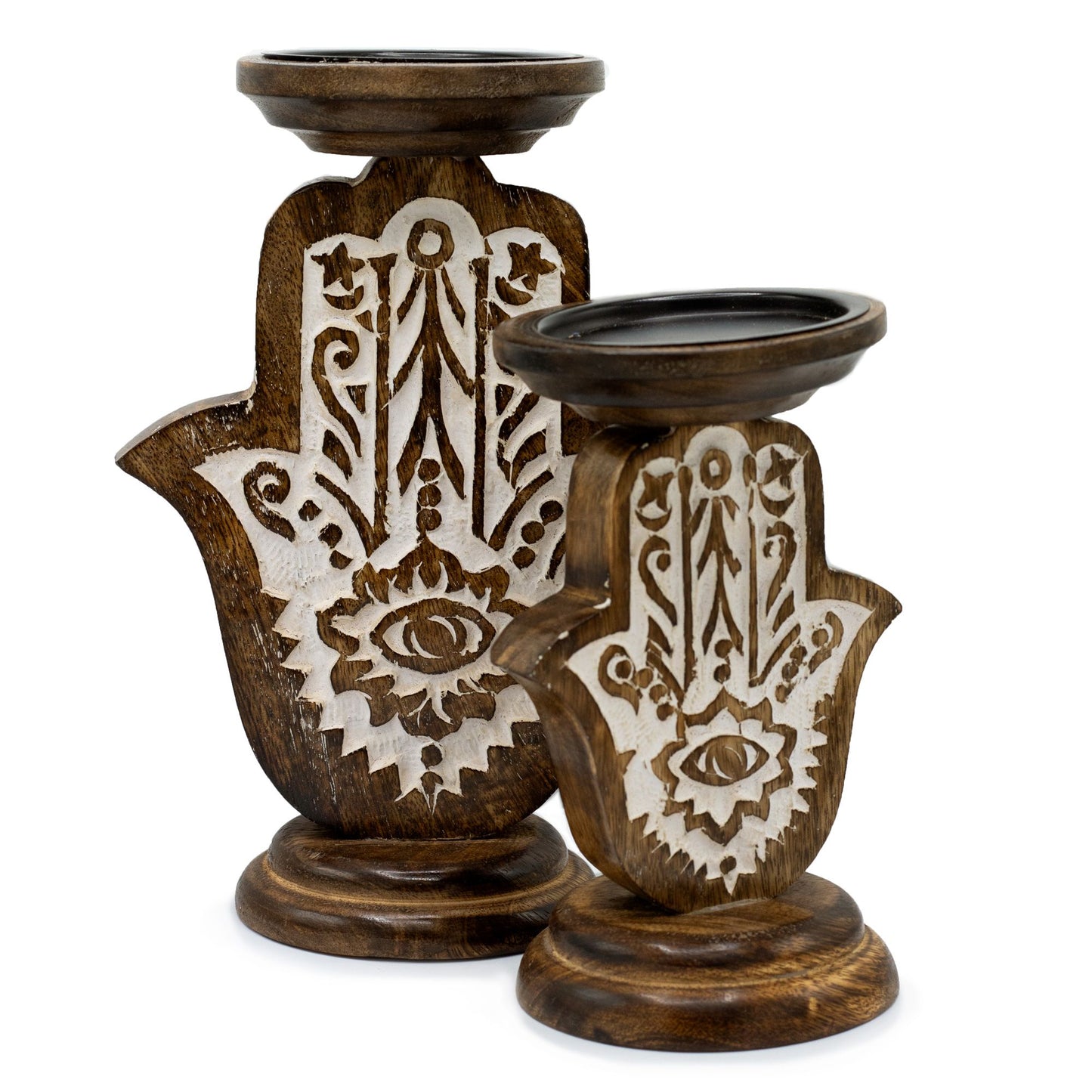 Mango Wood Candle Holder – Hamsa Design Small