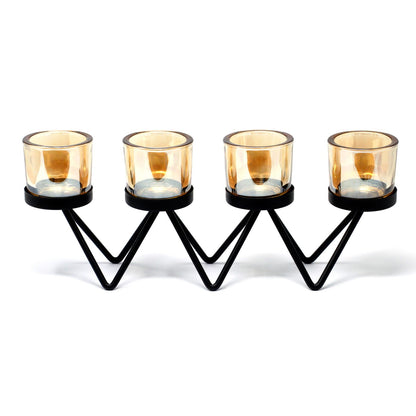 Iron Votive Holder with Zigzag Frame – Four Cup