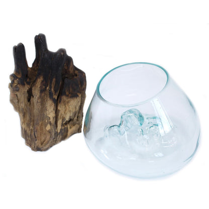 Molten Glass on Wood Large Bowl