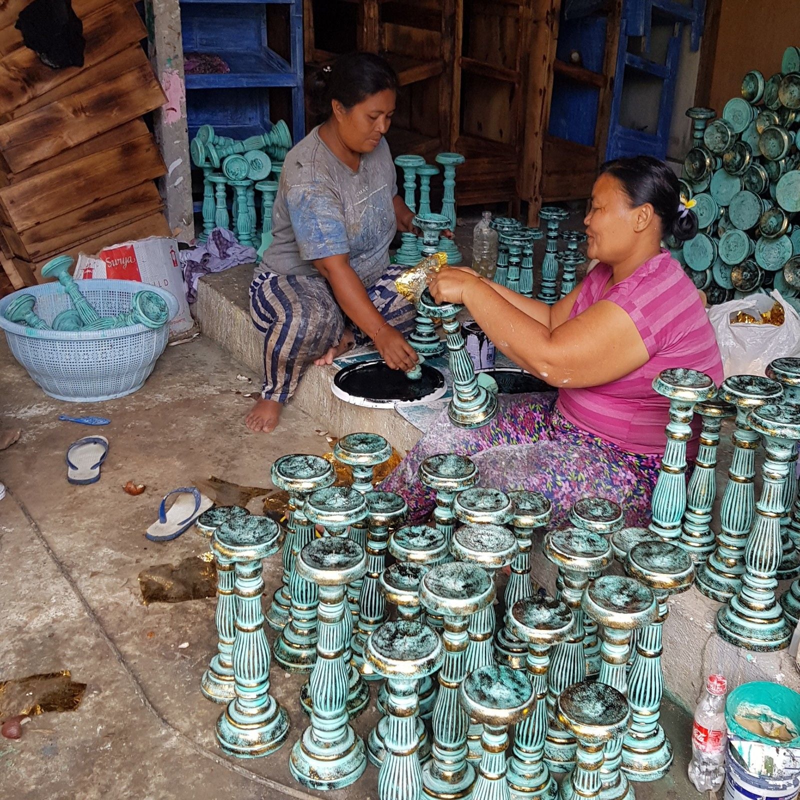Medium Turquoise & Gold Candle Holder