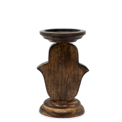 Mango Wood Candle Holder – Hamsa Design Small