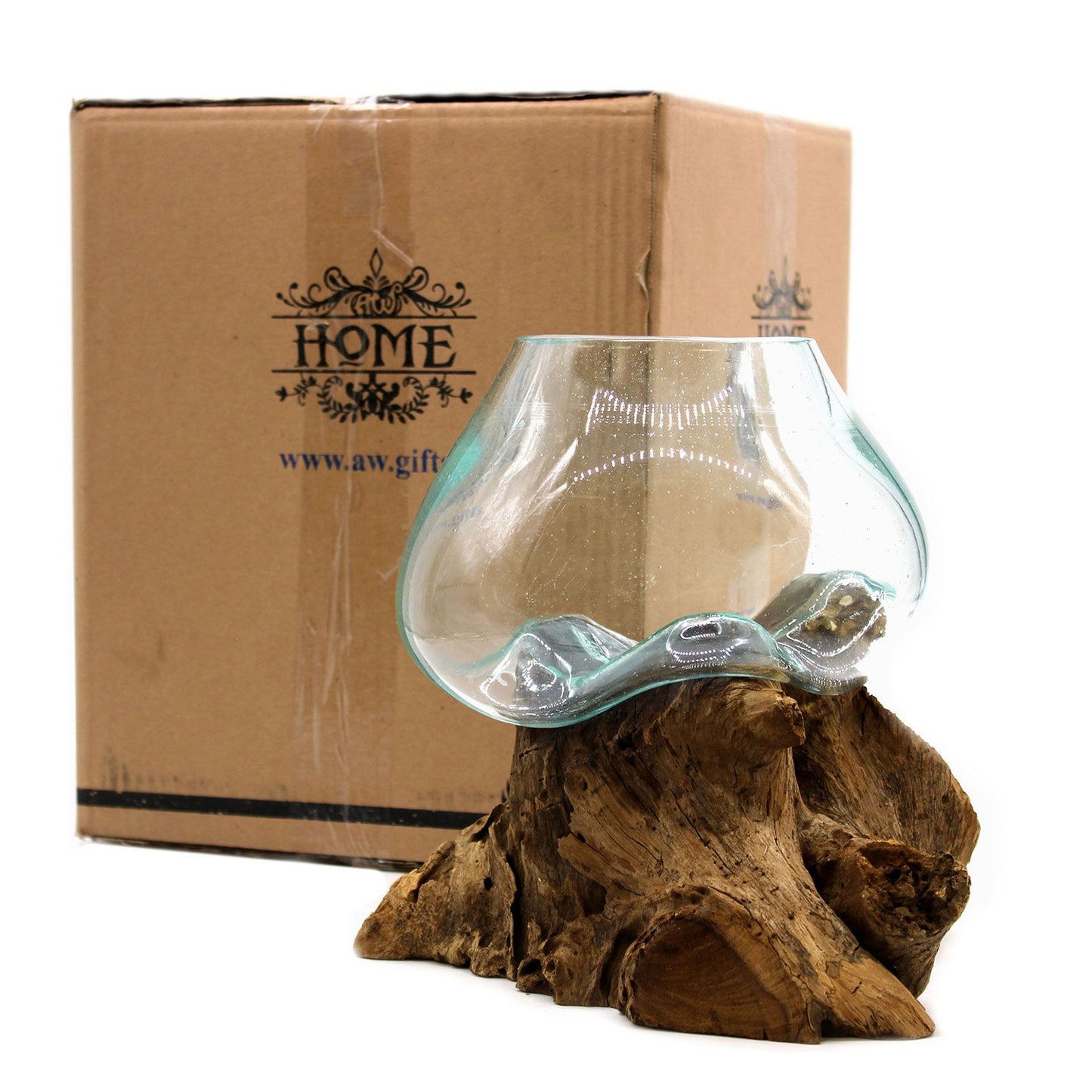 Molten Glass on Wood Large Bowl