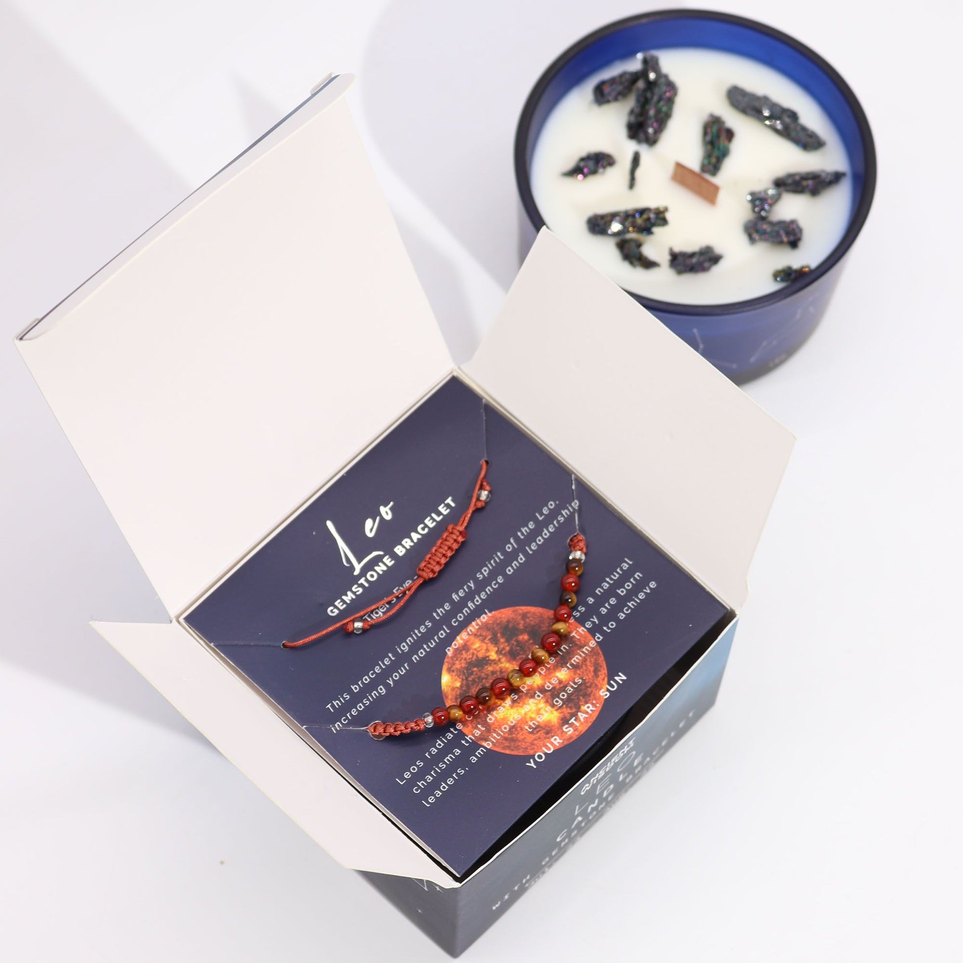 Zodiac Crystal Candle with Gemstone Bracelet – Leo