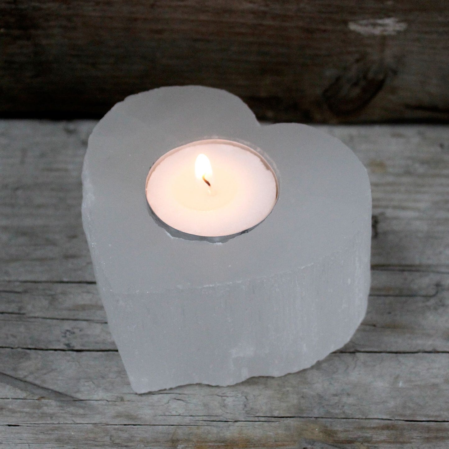 Selenite Heart-Shaped Candle Holder