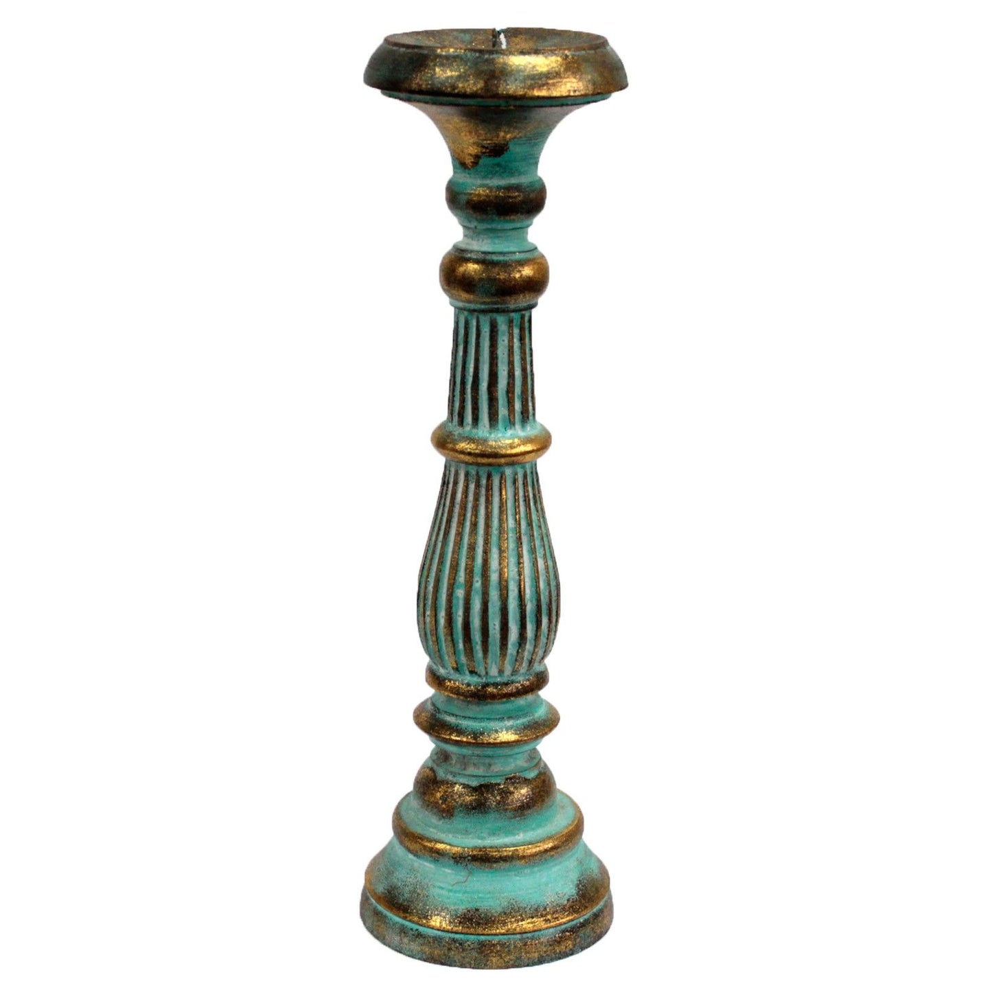 Tall Turquoise & Gold Candle Holder