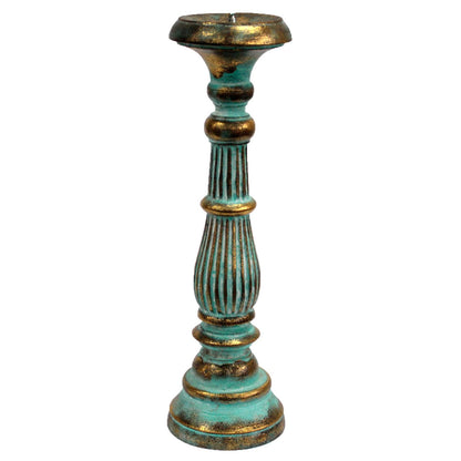 Tall Turquoise & Gold Candle Holder