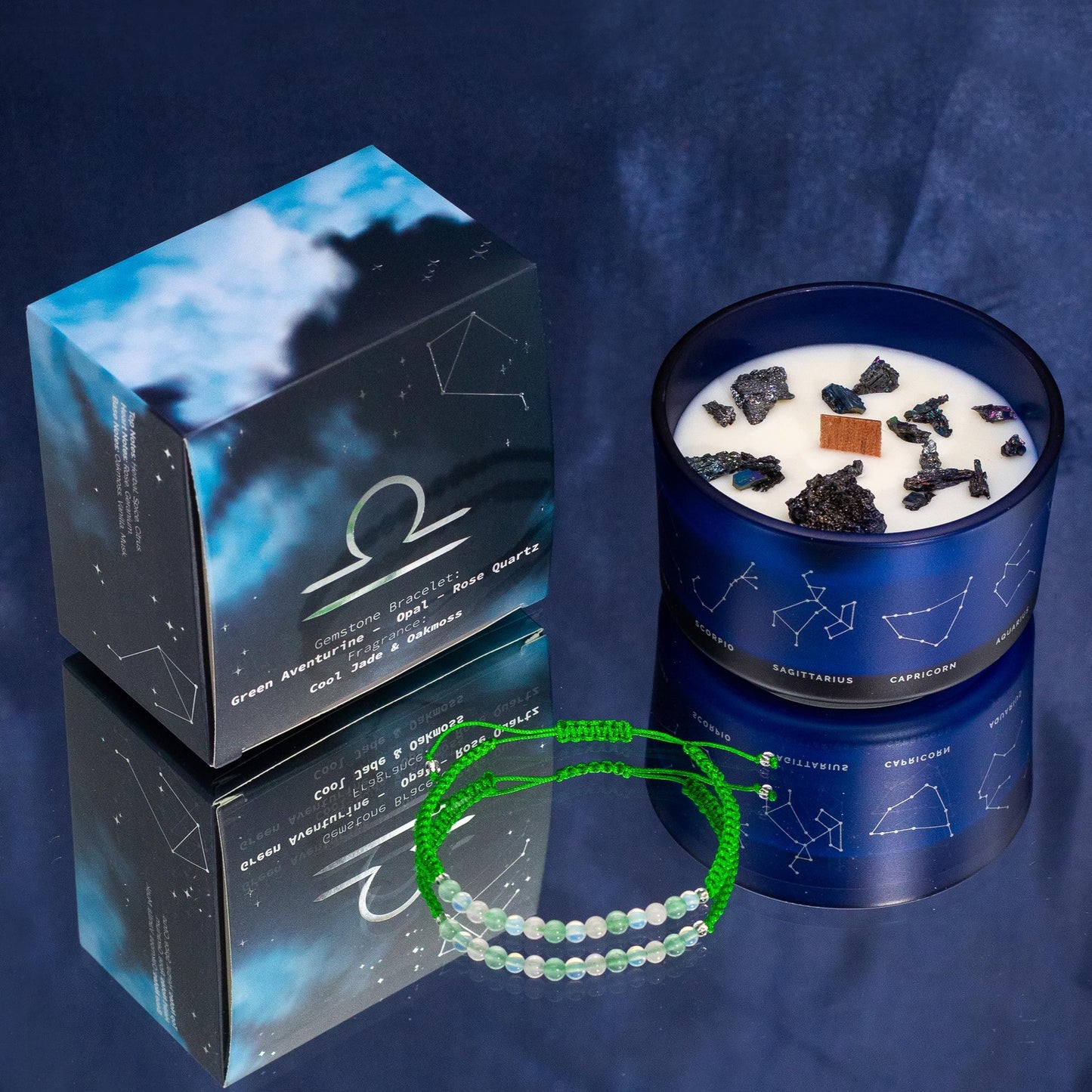 Zodiac Crystal Candle with Gemstone Bracelet – Libra