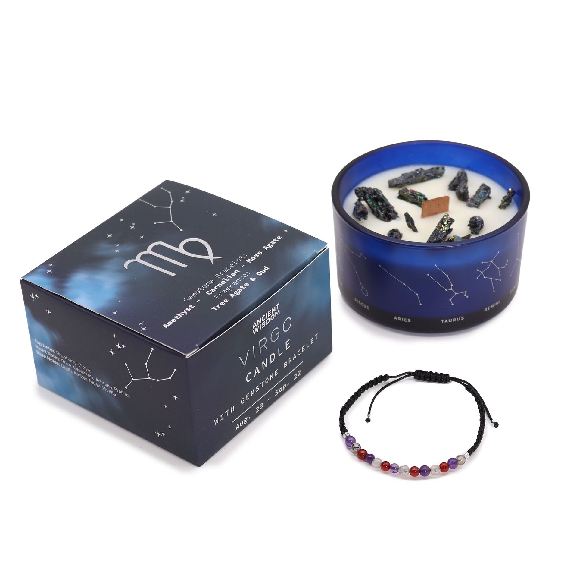 Zodiac Crystal Candle with Gemstone Bracelet – Virgo