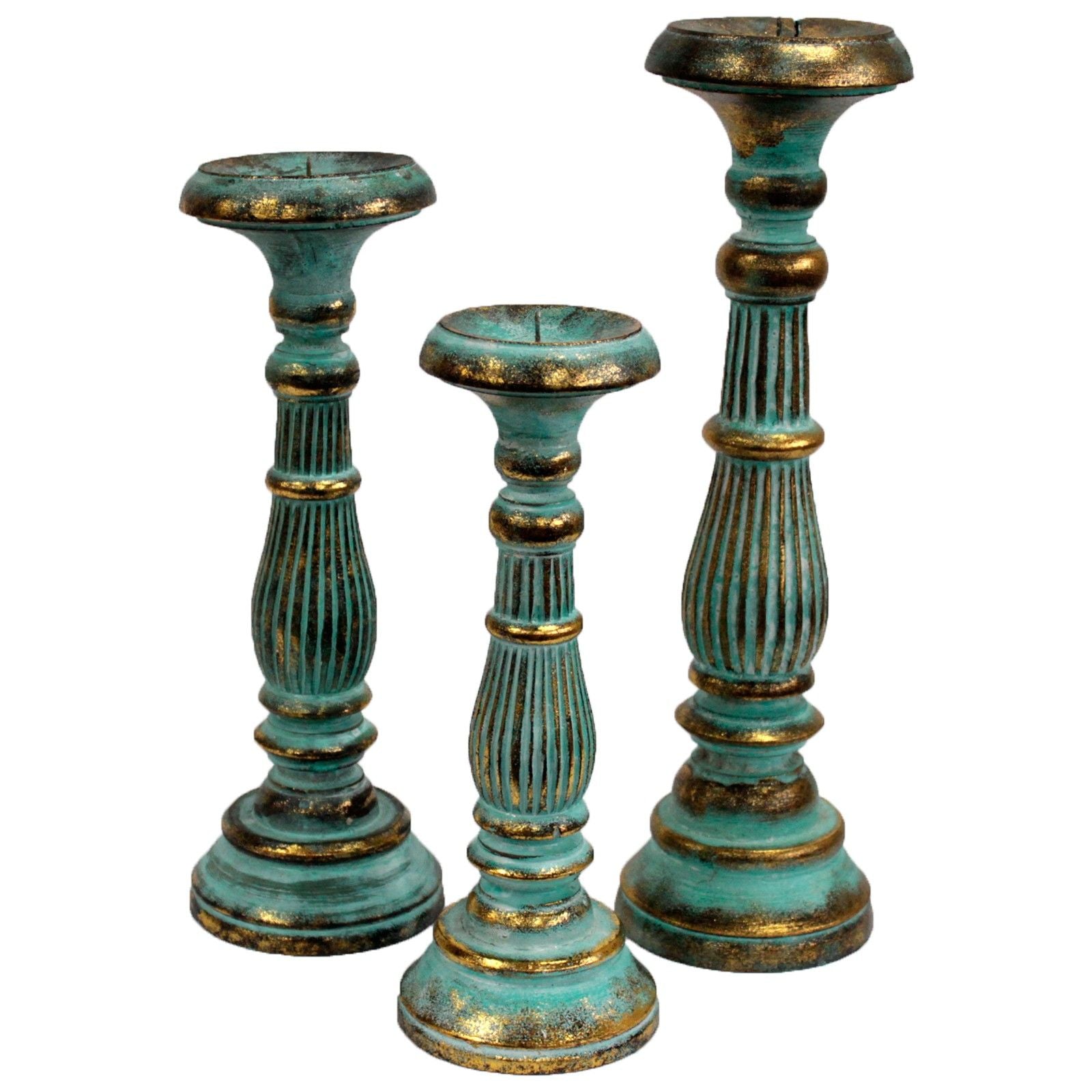 Medium Turquoise & Gold Candle Holder