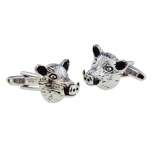 Boars Head Rhodium Plated Cufflinks | Ashton and Finch