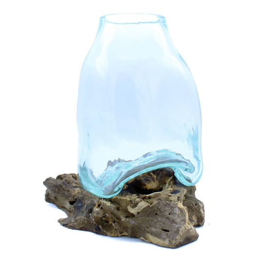 Molten Glass Large Vase Terrarium on Wood