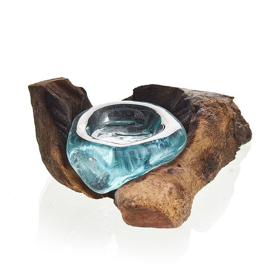 Molten Glass Candle Holder on Wood