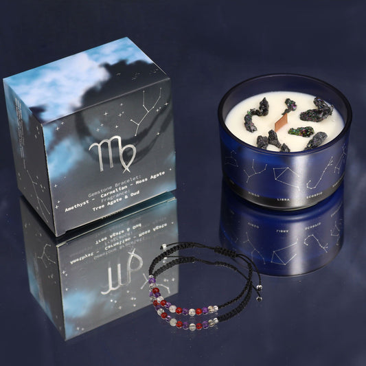 Zodiac Crystal Candle with Gemstone Bracelet – Virgo