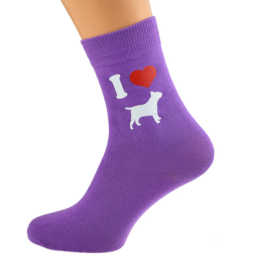 I Love English Bull Terriers Womens Purple Dog Socks| Ashton and Finch