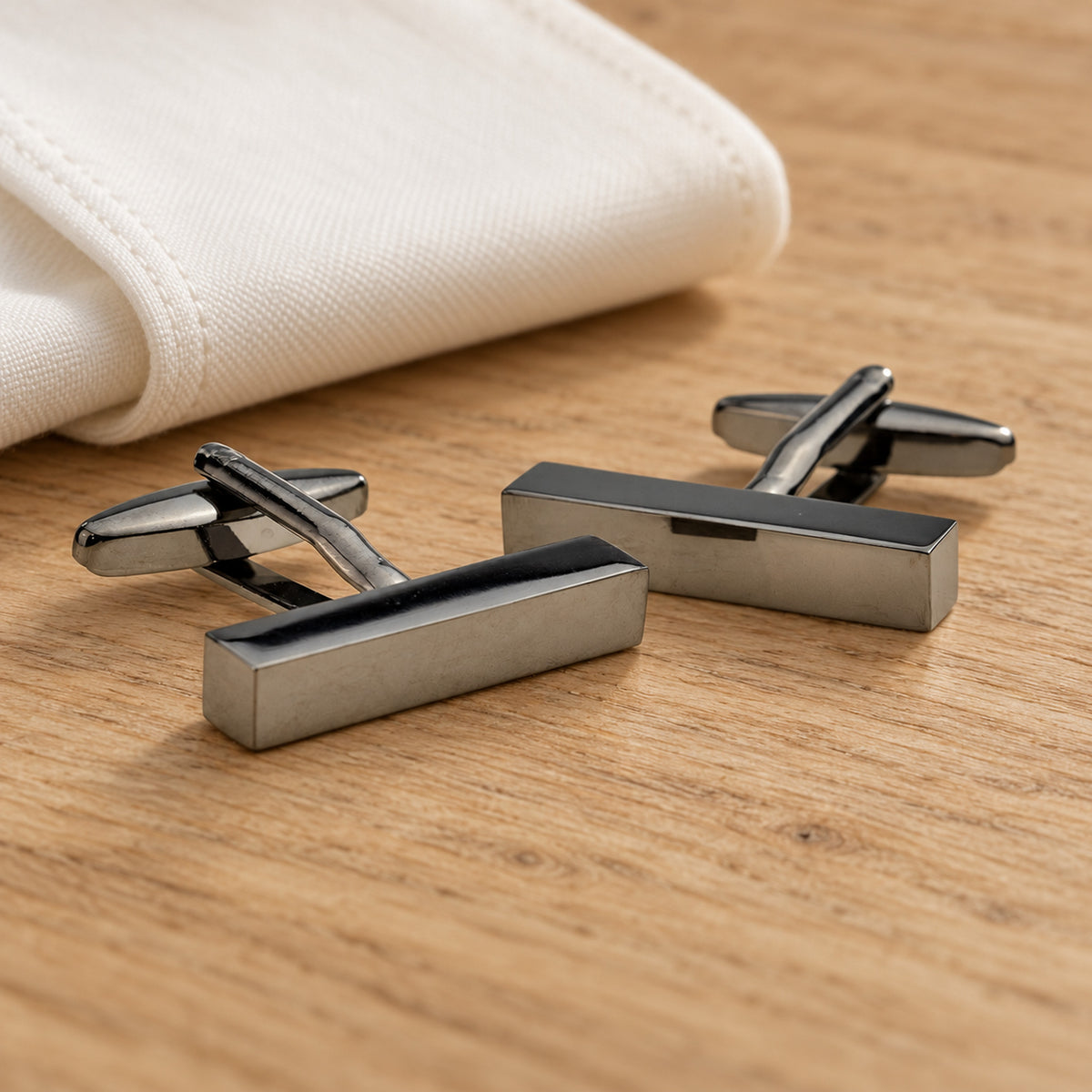 Engravable Gunmetal Cuboid Wedding Cufflinks – Finish in a muted gift setting