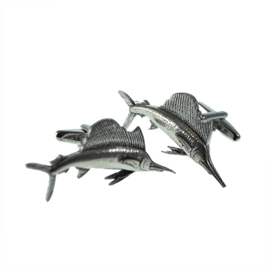 English Made Sailfish Marlin Pewter Cufflinks | Ashton and Finch