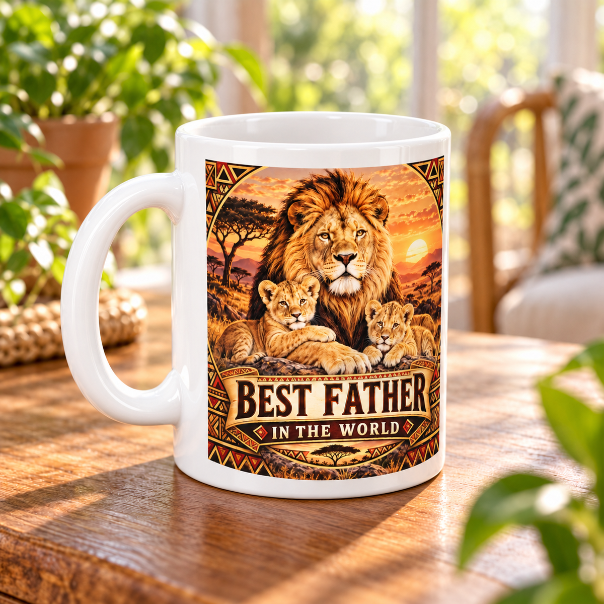 Best Father in the World – Lion Mug — angled view