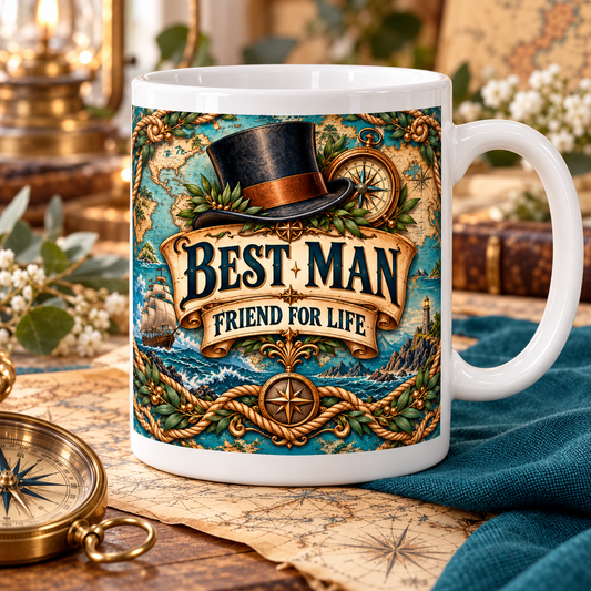 Best Man — Friend for Life Compass Mug — front design