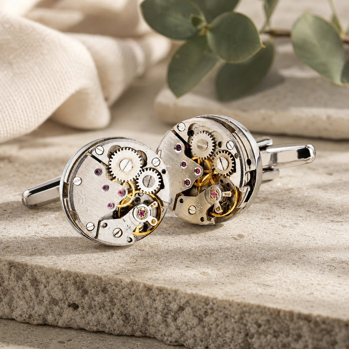 Real Watch Movement Mechanism Cufflinks