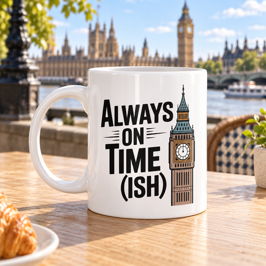 Big Ben – London Clock Tower Ceramic Mug shown in a themed setting