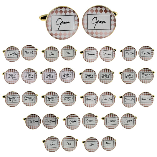 Wedding Cufflinks with Rose Gold Harlequin Design | Ashton and Finch