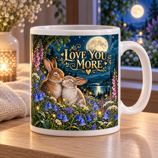Love You More — Moonlit Bunnies Mug – front design