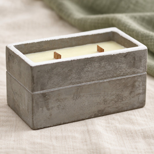 South Sea Lime Spice Concrete Candle Wick in a muted gift setting