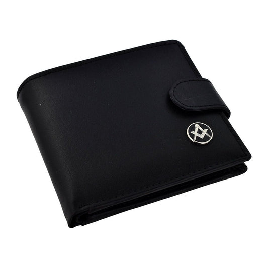 Black Leather Wallet with Black Masonic Coin Design (Silver No G)  | Ashton and Finch