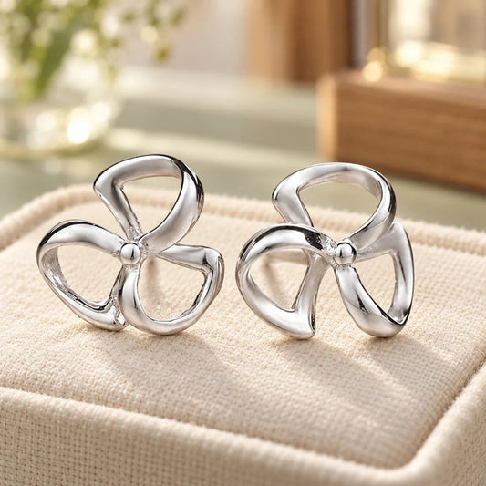 925 Sterling Silver Shamrock Stud Earrings in a muted gift setting