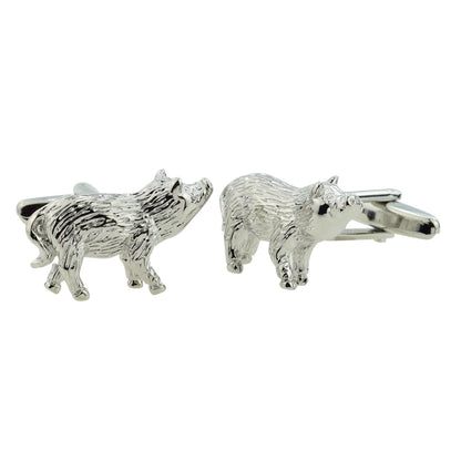 Rhodium Plated Wild Boar Cufflinks | Ashton and Finch