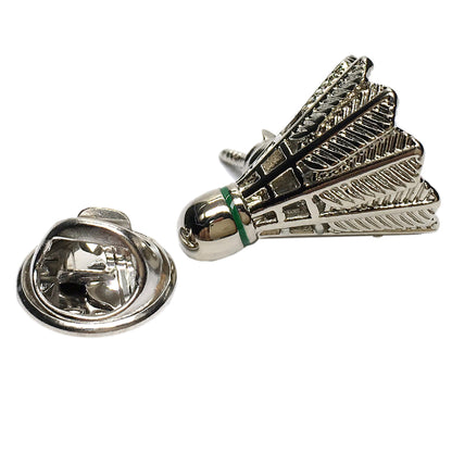 Rhodium Plated Badminton Shuttlecock Lapel Pin Badge
