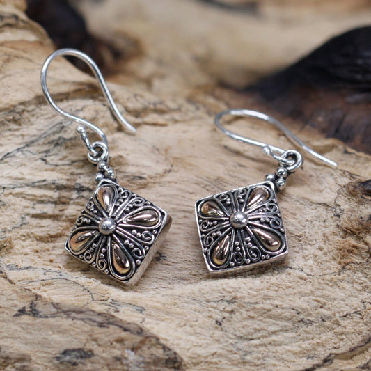 Silver and Gold Square Drop Earrings