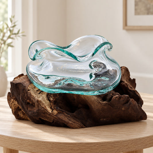 Molten Glass Wavy Bowl on Wood in a muted gift setting