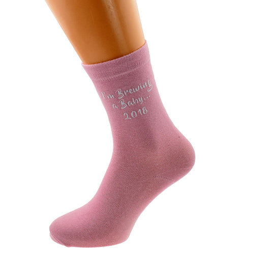 I’m Brewing A Baby Personalised Year Ladies Mum To Be Pink Socks| Ashton and Finch